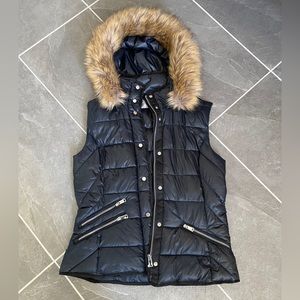 Zara Fur Hooded Sleek Navy Vest S